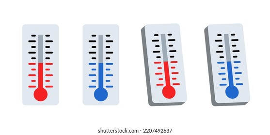 Set of thermometers. Thermometer with red and blue mercury.  Vector clipart isolated on white background.