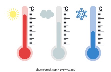 Set of thermometers. Vector illustration. Icons with different temperature levels.