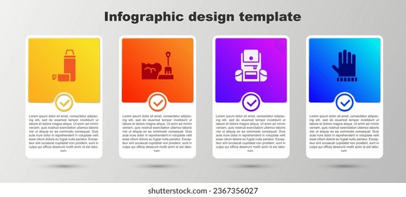 Set Thermos container, Shovel snowdrift, Hiking backpack and Christmas mitten. Business infographic template. Vector