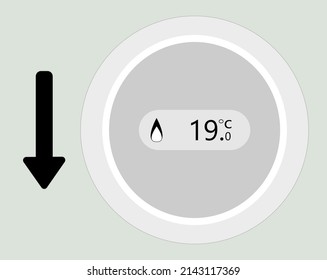 set the thermostat to 19.0 degrees Celsius, heating, central heating. colors grey and light green