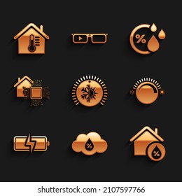 Set Thermostat, Humidity, House humidity, Battery, Smart home,  and temperature icon. Vector