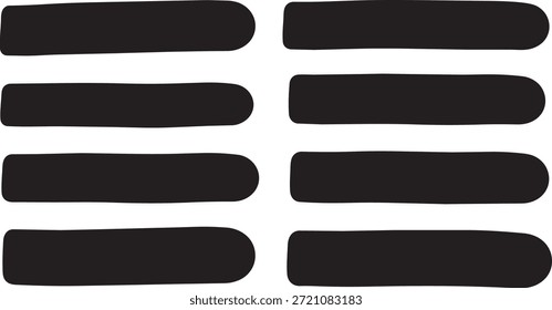 Conjunto de gruesas líneas de trazo de pincel dibujadas a mano negras y Elementos de mancha de pintura Horizontal