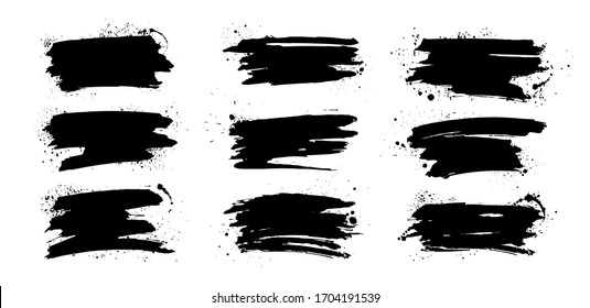 Set of thick brush strokes. Dirty artistic elements, boxes, frames for text and design. Ink splashes stencil vector set. High quality manually traced. Vector collection brush strokes with drops