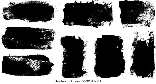 set of thick brush strokes and paint roller strokes. vector. handmade