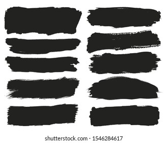 Set of thick brushstrokes. Irregular drawing strokes. Vector brush stroke background. Texture and grunge style. Banner, box, frame. Stain illustration.