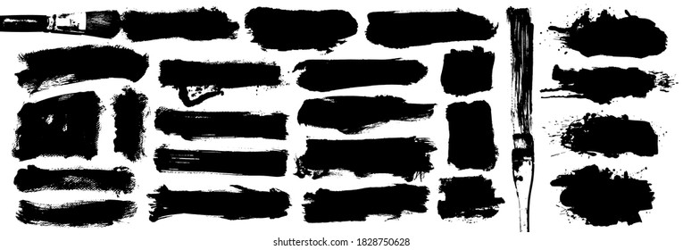 Set of thick brushstrokes. Irregular drawing strokes. Vector brush stroke background. Texture and grunge style. Stain illustration.