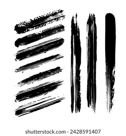 Set of thick brushstrokes. Irregular drawing strokes. Vector brush stroke background. Texture and grunge style. Stain illustration.