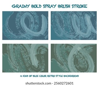 Set of thick Grainy blue bold brush stroke with spray texture. Grunge hand drawn distress damaged edge vintage template. Doodle brush strokes texture with small dots. Retro vector background.