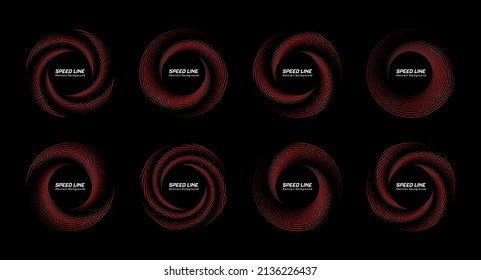 Set of thick halftone dotted speed lines. Speed lines in circle form. Technology round Logo. Circular Design element.
