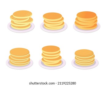 A set of thick pancakes stacked on a plate. Vector illustration, flat cartoon design, isolated on white background, eps 10.