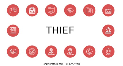 Set of thief icons. Such as Hacker, Suspect, Phishing, Burglar, Cop, Thief, Prisoner , thief icons