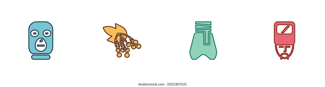 Set Thief mask, Branch viburnum, Cossack pants and Ukrainian cossack icon. Vector