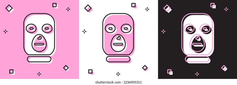 Set Thief mask icon isolated on pink and white, black background. Bandit mask, criminal man.  Vector
