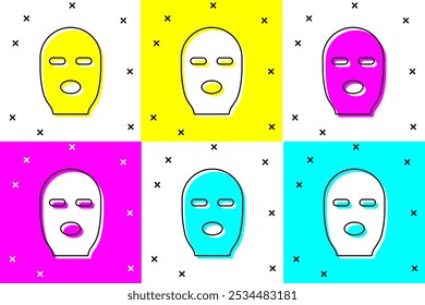 Set Thief mask icon isolated on color background. Bandit mask, criminal man.  Vector Illustration