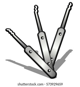 A set of thief tools of professional lockpicks for locks isolated on white background. Cartoon vector illustration close-up.