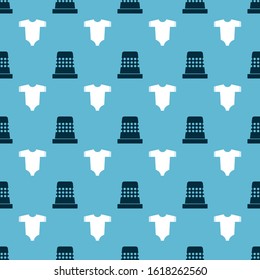 Set Thimble for sewing and Baby clothes on seamless pattern. Vector