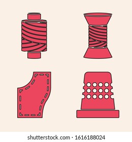 Set Thimble for sewing, Sewing thread on spool, Sewing thread on spool and Sewing Pattern icon. Vector