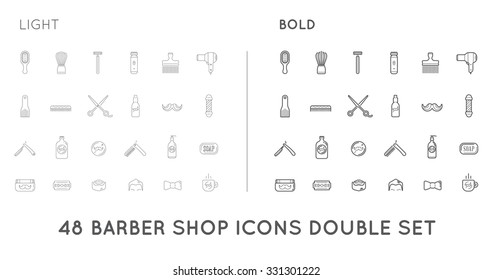 Set of Thin and Bold Vector Barber Shop Elements and Shave Shop Icons Illustration can be used as Logo or Icon in premium quality