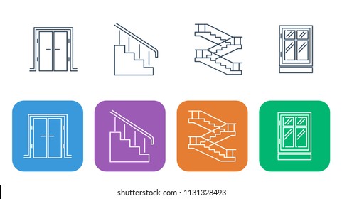 Set of thin building and repair icons. Window, staircase, steps and door.
