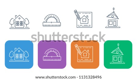 Set of thin building and repair icons. Designing a building, a house, a house drawing.