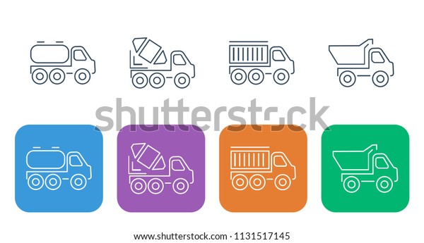 Set of thin building and repair\
icons. Construction machinery, concrete mixer, mixer, truck,\
transportation of building materials and construction dump\
truck.