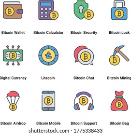 Conjunto de Iconos de Bitcoin y Cryptocurrency Vector de línea de color delgada. incluyendo altcoins, billetera de bitcoin, calculadora, encriptación, descentralizada, blockchain, minería, dinero digital. Pictograma de línea de monóculo
