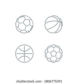 Set of thin contour lines icons basketball and soccer balls isolated on white background. Modern design minimalistic style black and white outline sign classic football basketball illustration balls