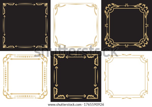A set of thin decorative frames isolated on a\
black and white background. An elegant element of design with the\
place for the text. Production of invitations, menu, cafe and\
boutiques. Vector.\

