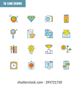 Set of thin flat business vector icons for your design. Creative solution. Can be used for different materials