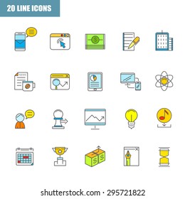 Set of thin flat business vector icons for your design. Creative solution. Can be used for different materials