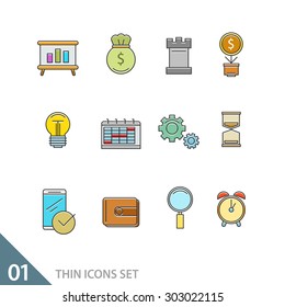 Set of thin flat business vector icons for your design. Creative solution. Can be used for different materials