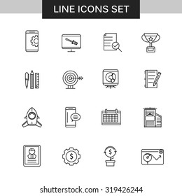 Set of thin flat business vector icons for your design. Creative solution. Can be used for different materials