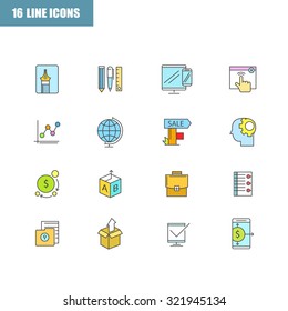 Set of thin flat business vector icons for your design. Creative solution. Can be used for different materials