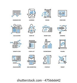 Set of thin flat line icons. Can be used for web design, user interface, infographic and other projects. Simple pictogram set