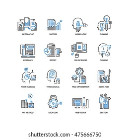 Set of thin flat line icons. Can be used for web design, user interface, infographic and other projects. Simple pictogram set