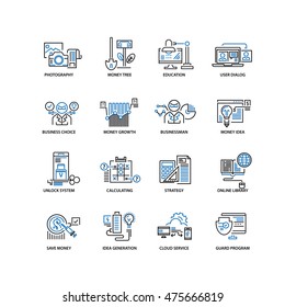 Set of thin flat line icons. Can be used for web design, user interface, infographic and other projects. Simple pictogram set