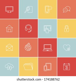 Set of thin flat social, media, web icons in minimal style