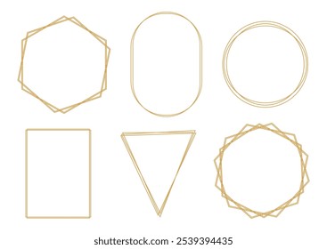 Conjunto de delimitadores geométricos finos em molduras de ouro sobre fundo branco. Elementos decorativos para convite de casamento, grande abertura, cartão de saudação, certificado. Ilustração vetorial