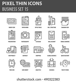 Set of thin icons, business flat elements pack