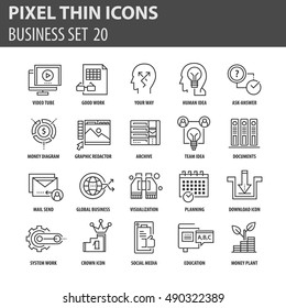 Conjunto de iconos finos, paquete de elementos planos empresariales