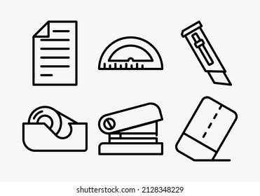 a set of thin icons. a set of out line stationery icons