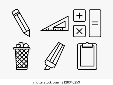 a set of thin icons. a set of out line stationery icons