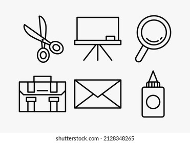 a set of thin icons. a set of out line stationery icons