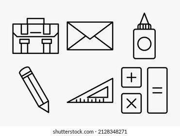 a set of thin icons. a set of out line stationery icons