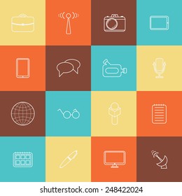 Set of thin journalism icons for your design