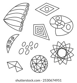 Set of thin line abstract geometric shapes. Illustrations with geometric elements. EPS 10.