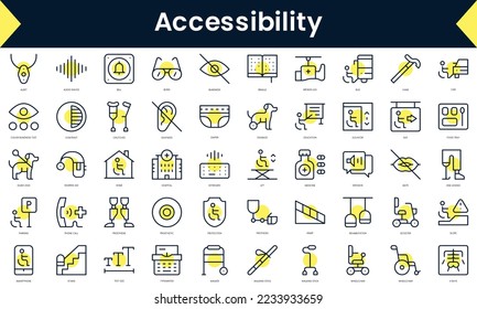 Set of thin line accessibility Icons. Line art icon with Yellow shadow. Vector illustration