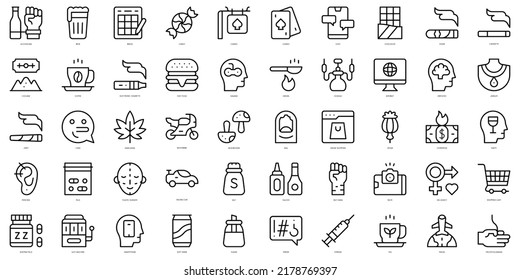 Set of thin line addictions Icons. Vector illustration