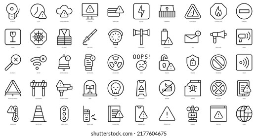Set of thin line alerts and warning Icons. Vector illustration