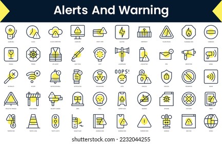 Set of thin line alerts and warning Icons. Line art icon with Yellow shadow. Vector illustration